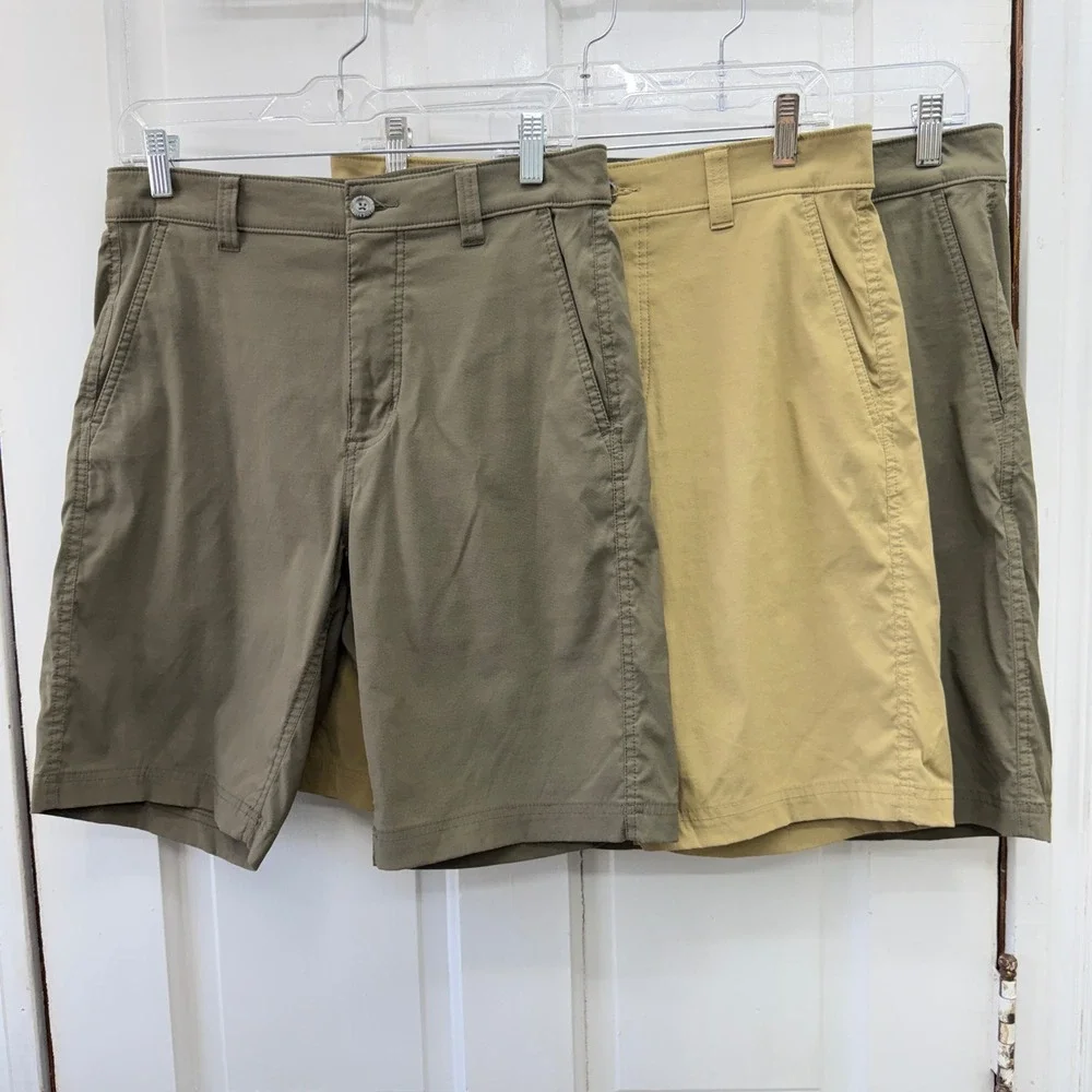 Eddie Bauer Travex Mens 30 Hiking Shorts Bundle 3 pack Brown Tan Nylon Spandex